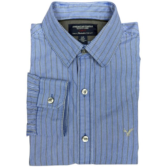 EUC Men's AMERICAN EAGLE Slim Fit Long Sleeve Dress Shirt Striped | Size S‎ - Picture 1 of 7